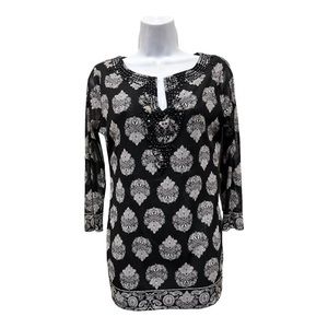 INC International Concepts Long Sleeved Black/White Embellished top Sz S